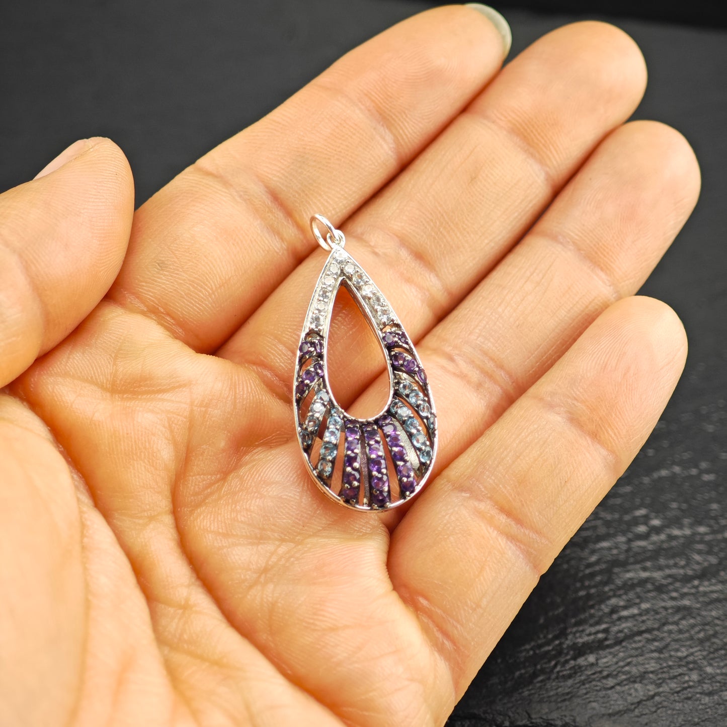JWBR Gemstone Teardrop Pendant Sterling Silver P2906