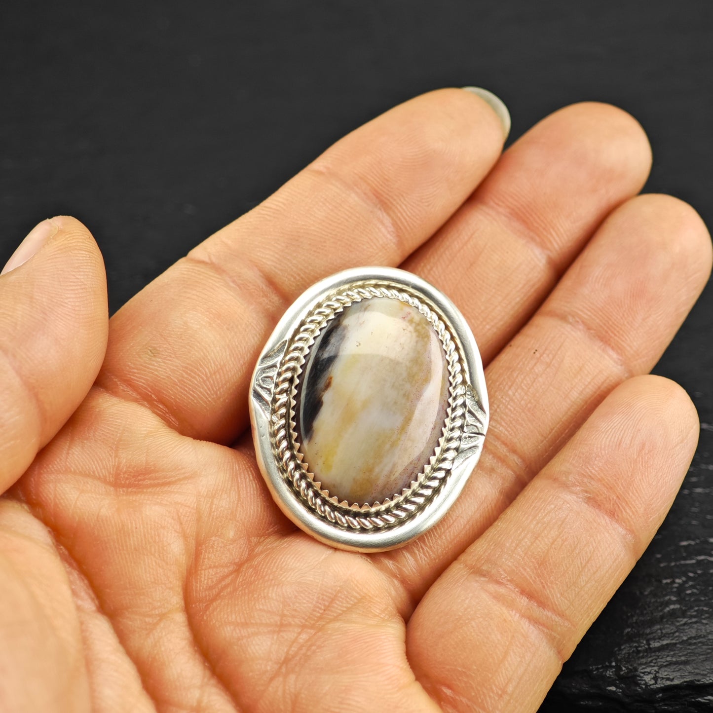 Native American Petrified Wood Pendant Brooch Sterling Silver P2914