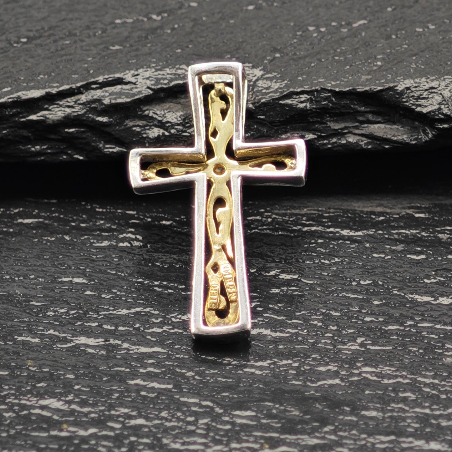 Diamond, 14k Gold Accent Cross Pendant Sterling Silver P2916