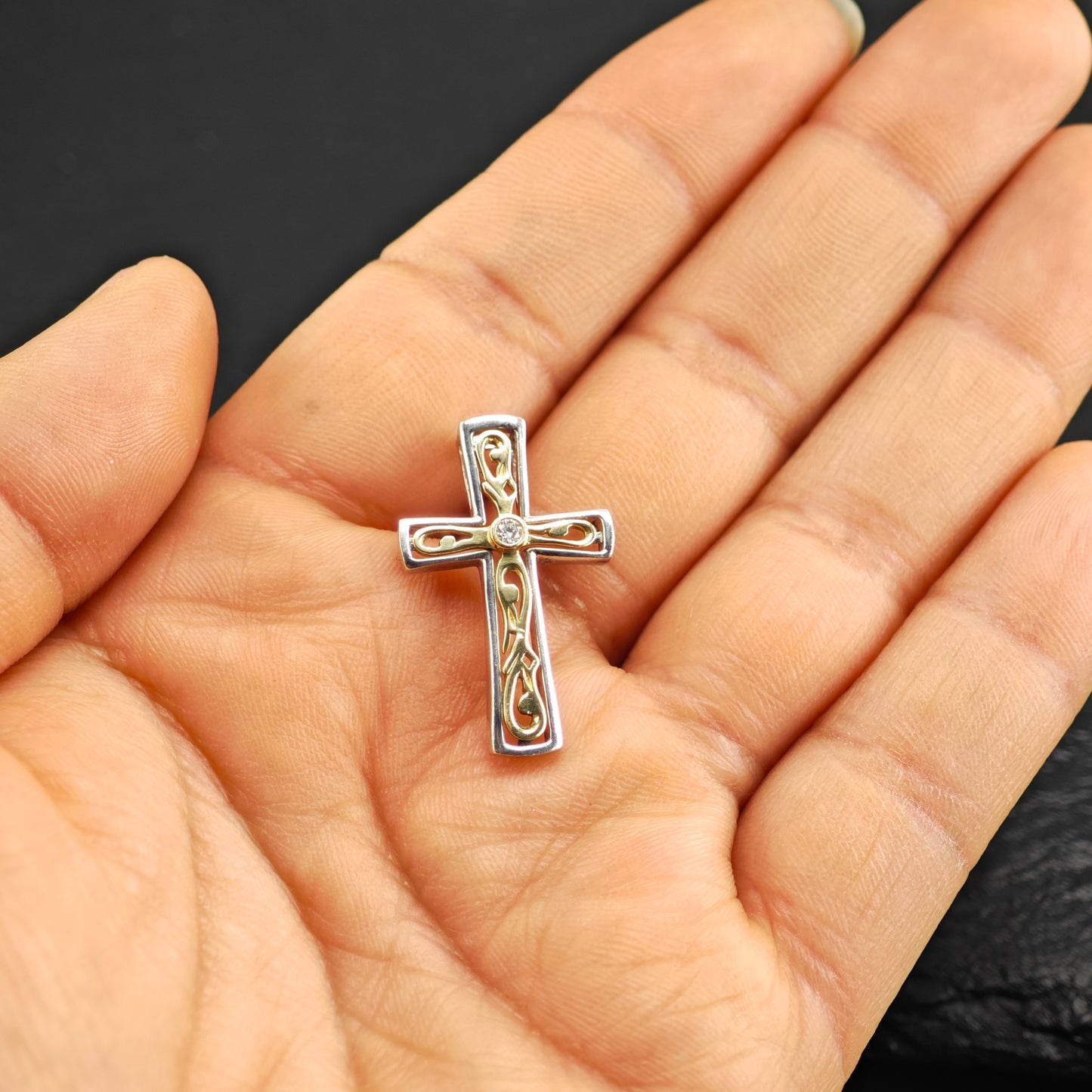 Diamond, 14k Gold Accent Cross Pendant Sterling Silver P2916