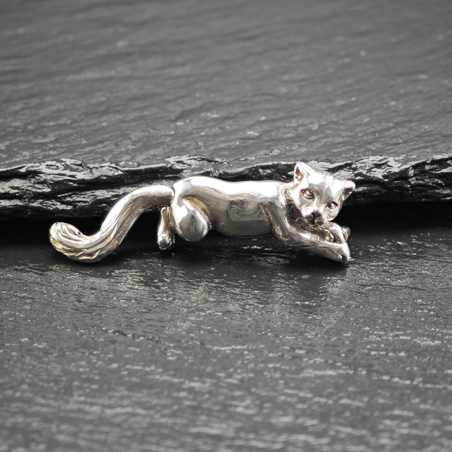 Swinging Tail Cat Pendant Sterling Silver P2917