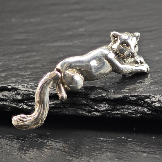 Swinging Tail Cat Pendant Sterling Silver P2917