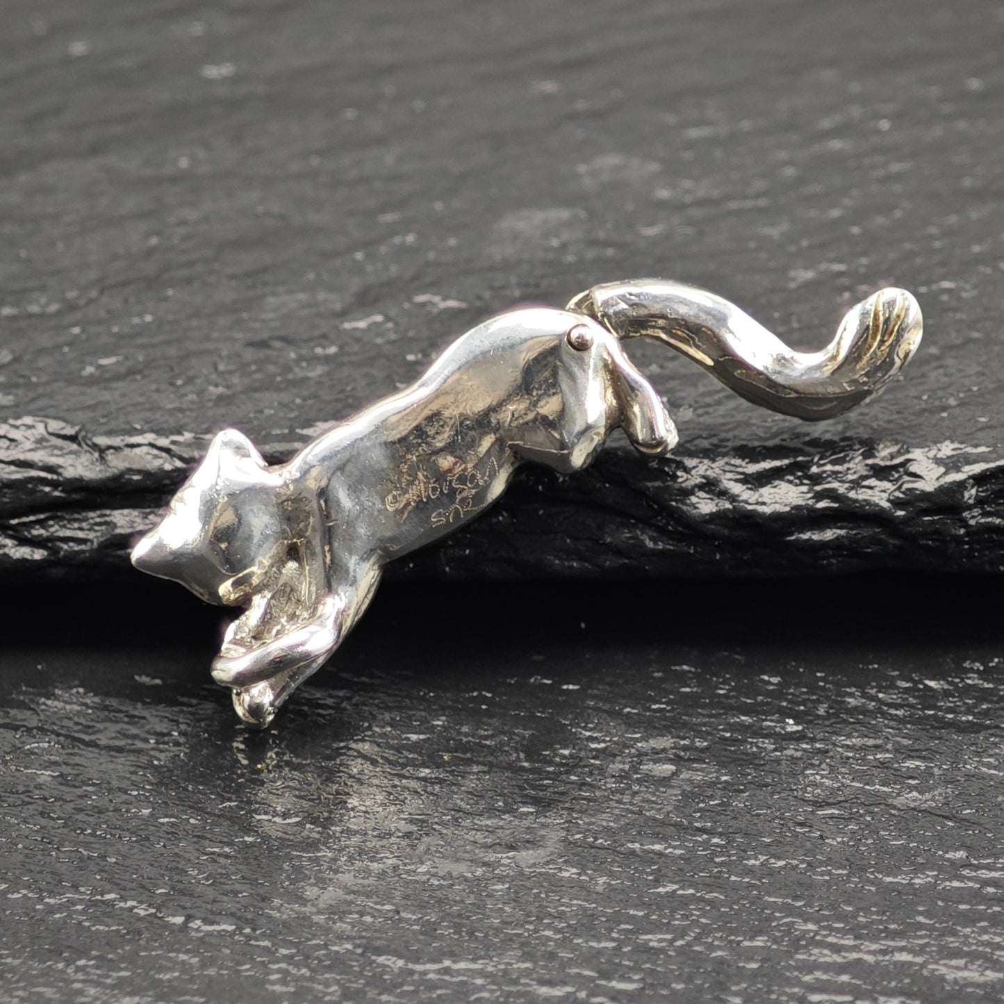 Swinging Tail Cat Pendant Sterling Silver P2917