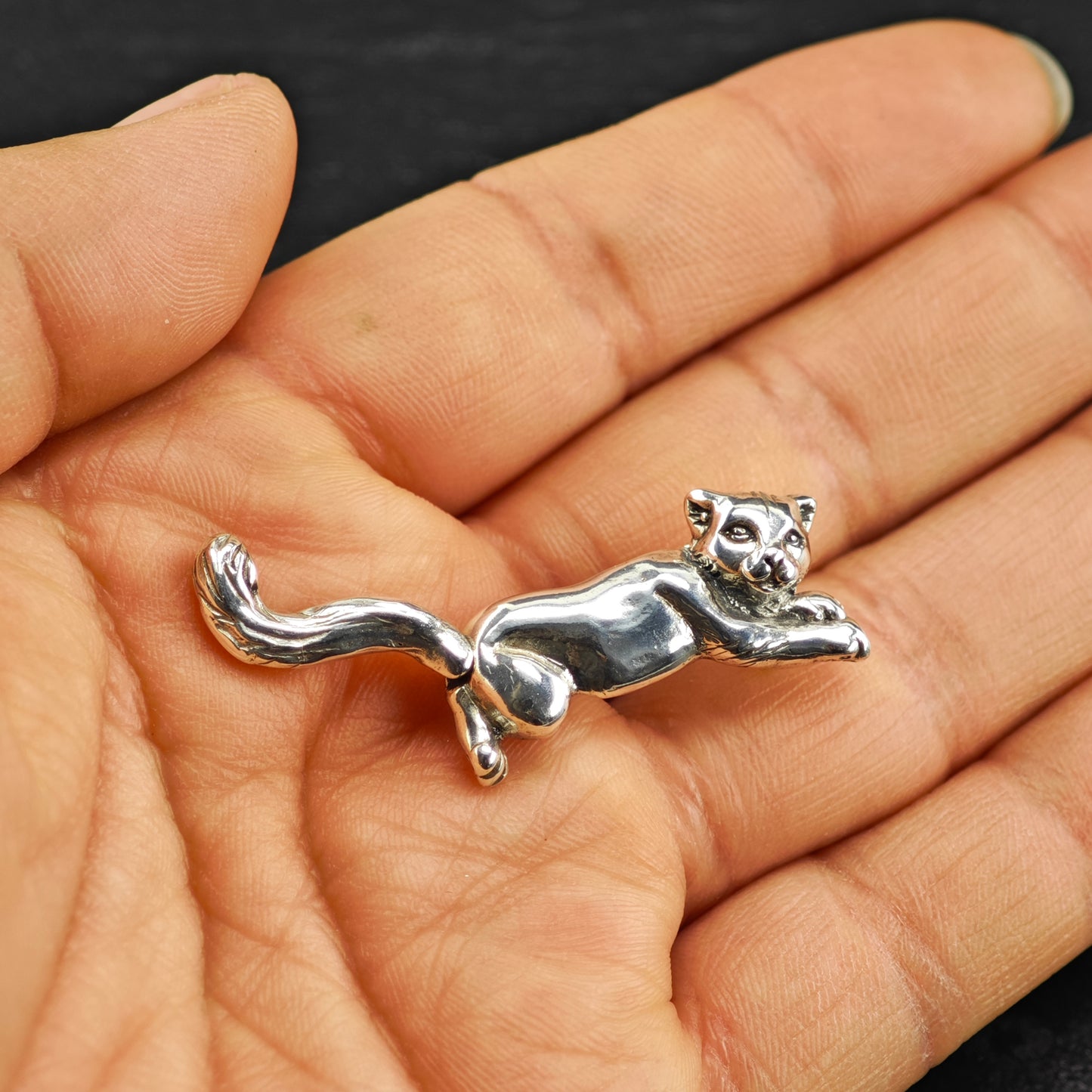 Swinging Tail Cat Pendant Sterling Silver P2917