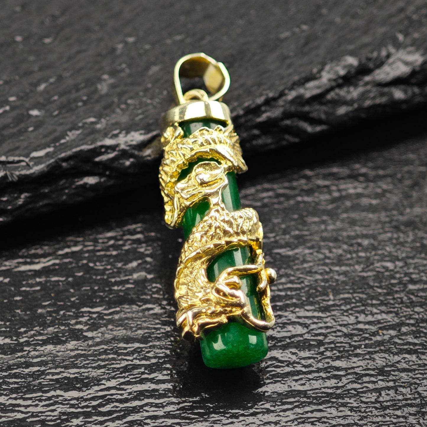 Jade Gold Plated Dragon Pendant Sterling Silver P2918