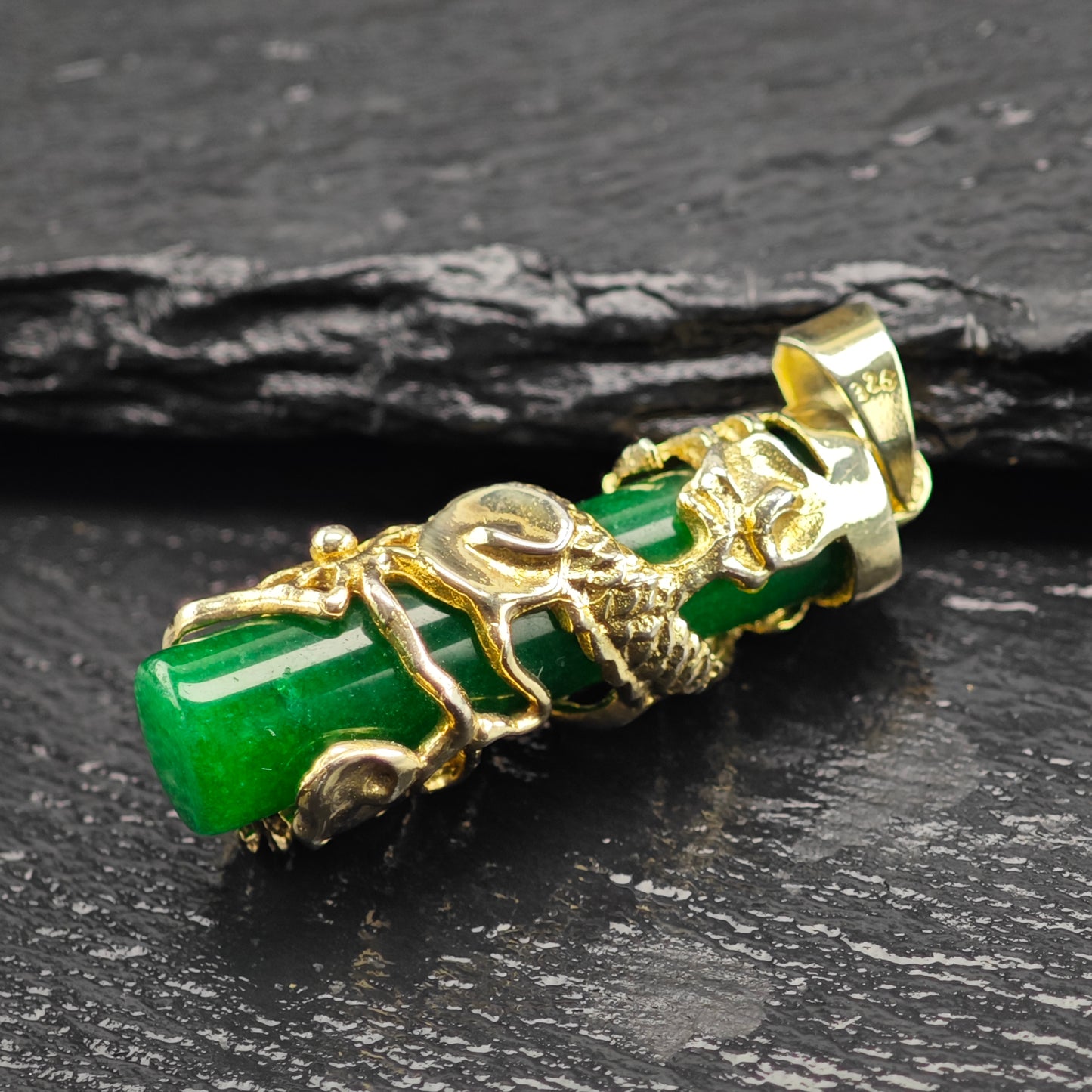 Jade Gold Plated Dragon Pendant Sterling Silver P2918