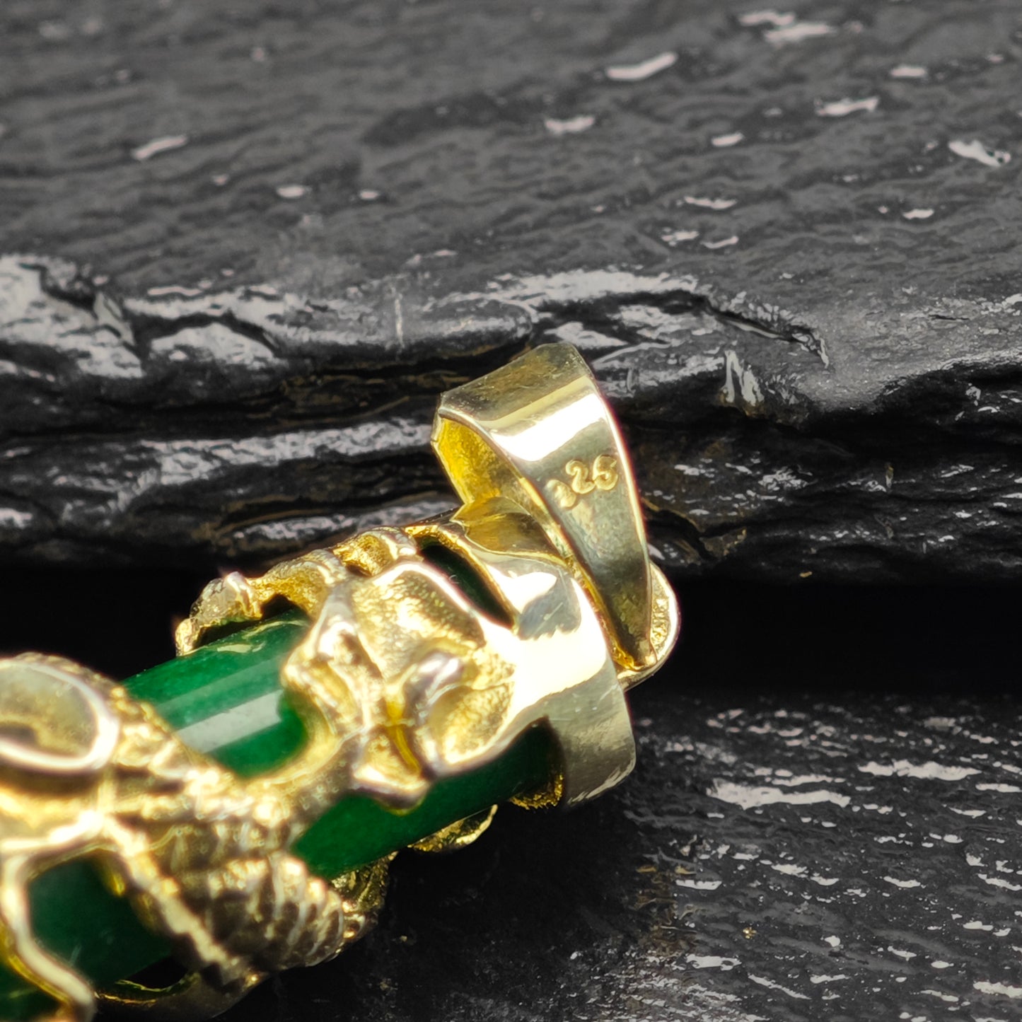 Jade Gold Plated Dragon Pendant Sterling Silver P2918