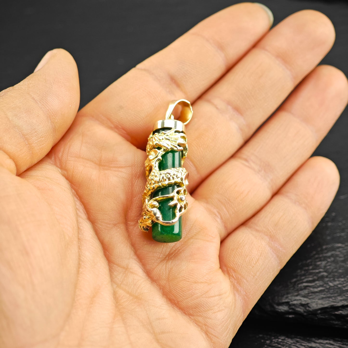 Jade Gold Plated Dragon Pendant Sterling Silver P2918