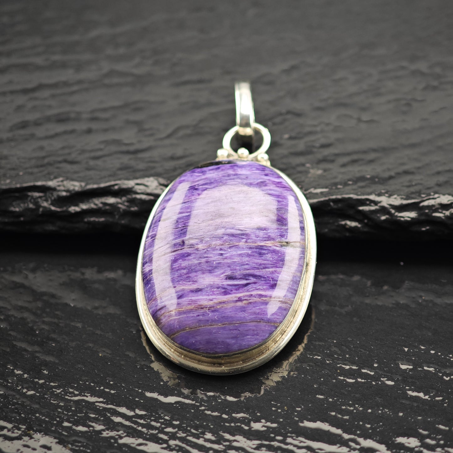Oval Charoite Pendant Sterling Silver P2920