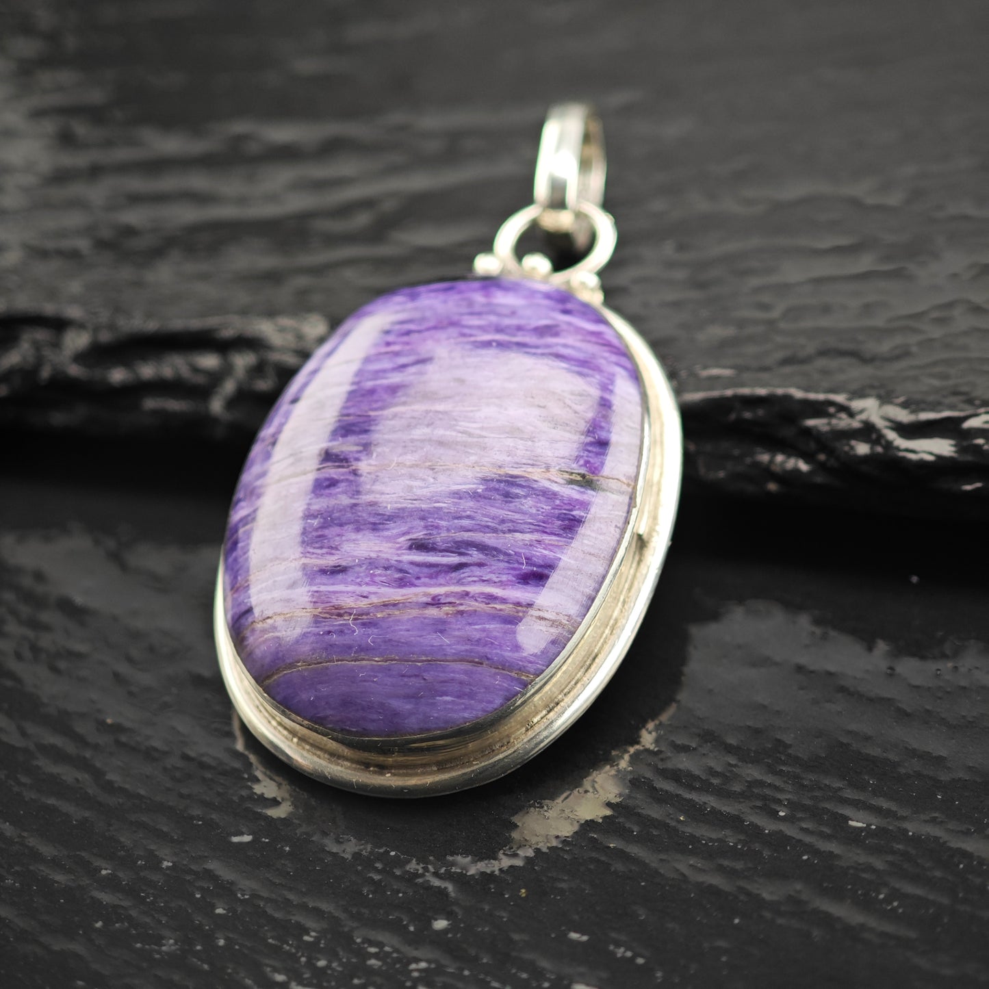 Oval Charoite Pendant Sterling Silver P2920