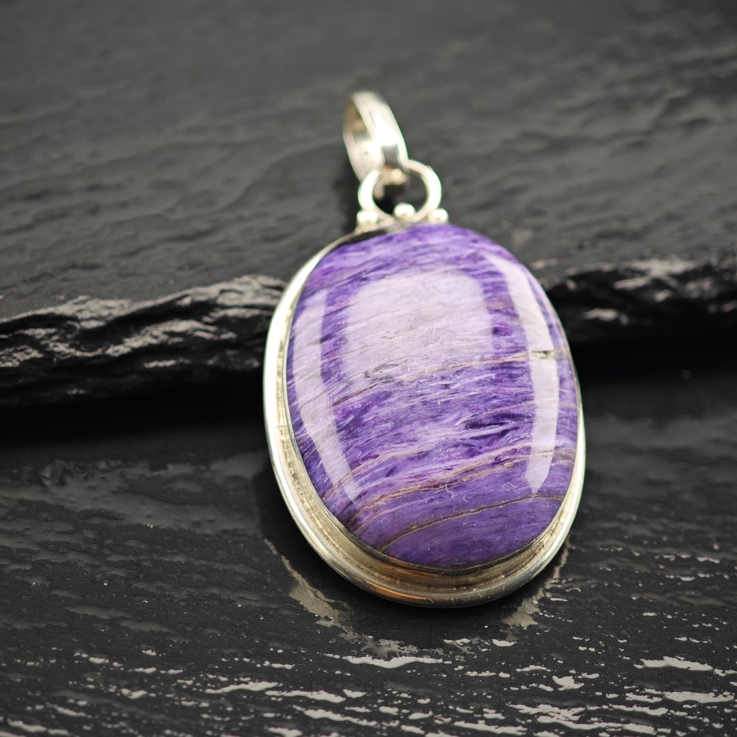 Oval Charoite Pendant Sterling Silver P2920