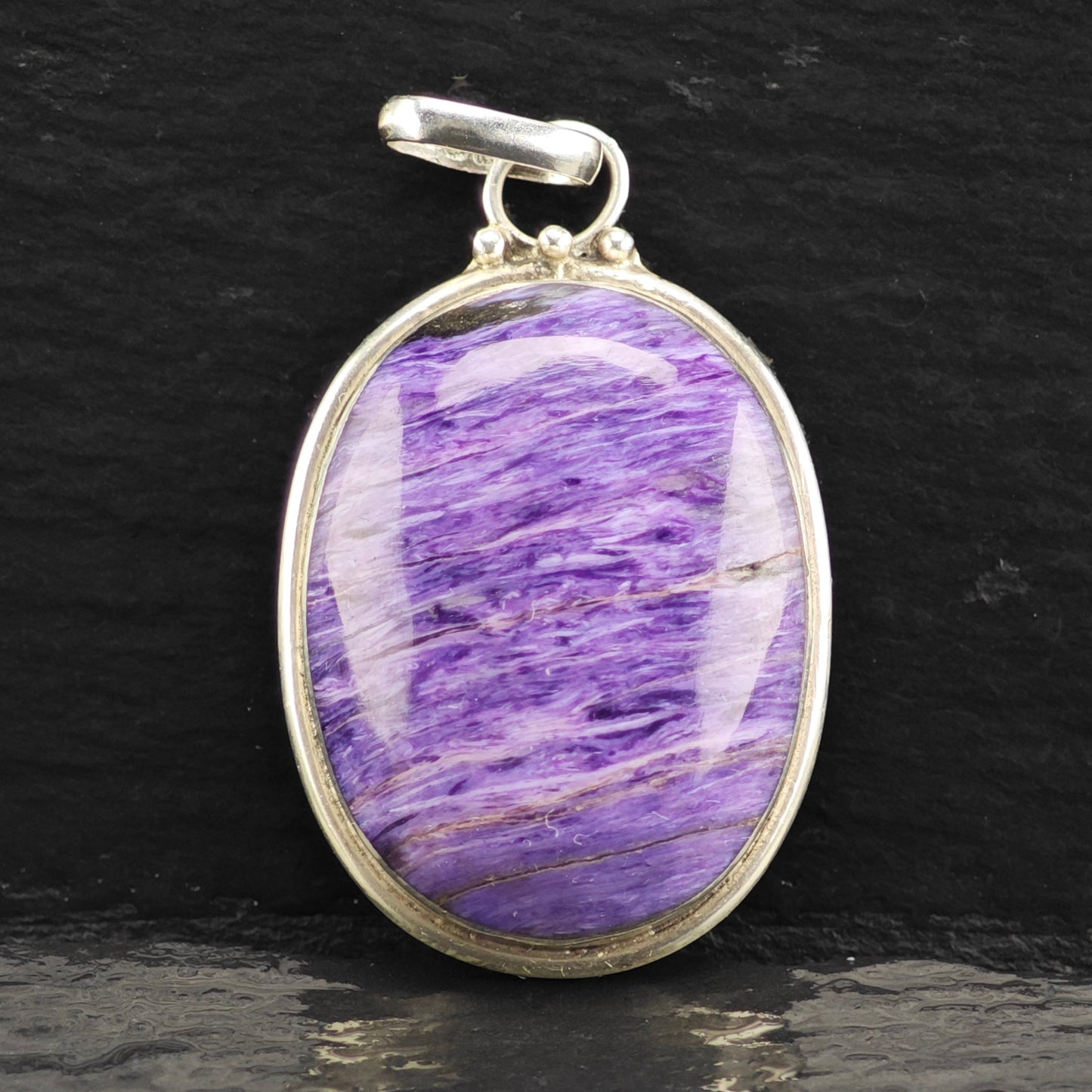 Oval Charoite Pendant Sterling Silver P2920