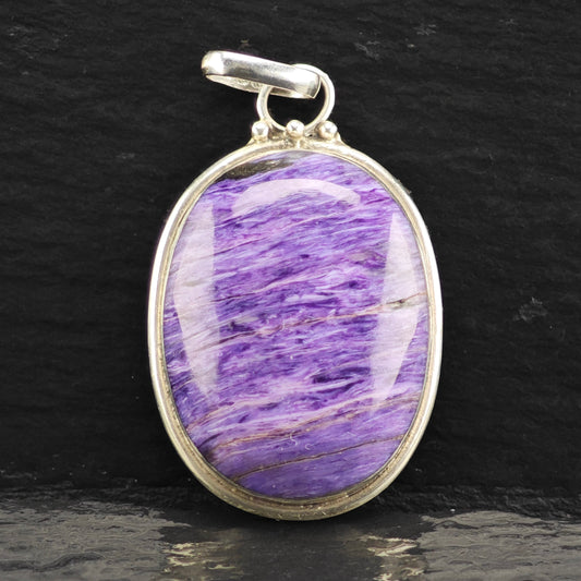 Oval Charoite Pendant Sterling Silver P2920