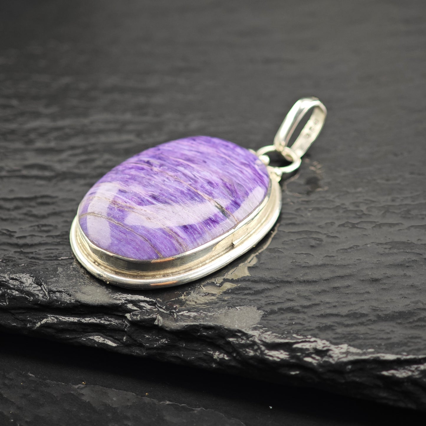 Oval Charoite Pendant Sterling Silver P2920