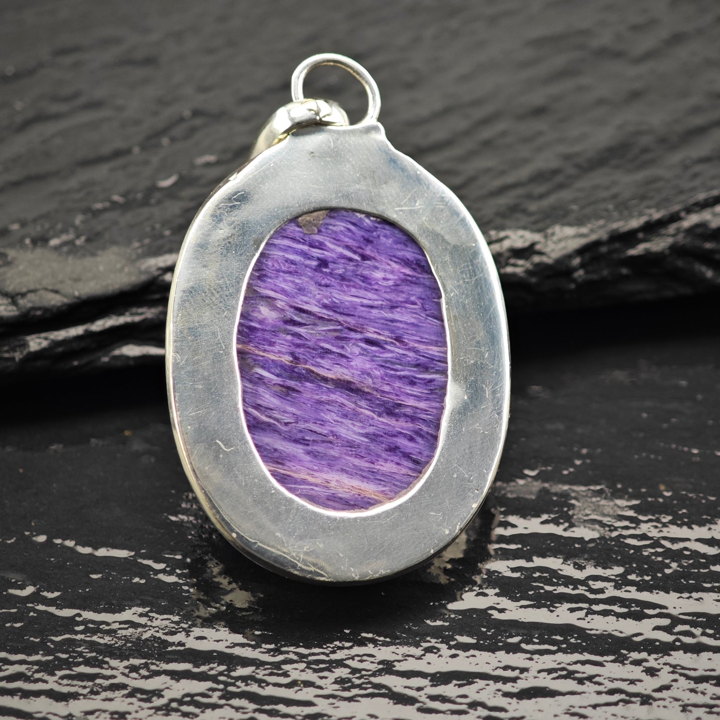 Oval Charoite Pendant Sterling Silver P2920
