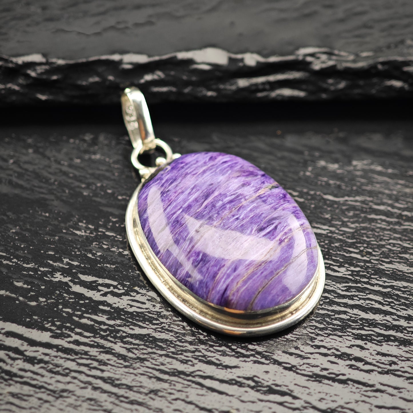 Oval Charoite Pendant Sterling Silver P2920
