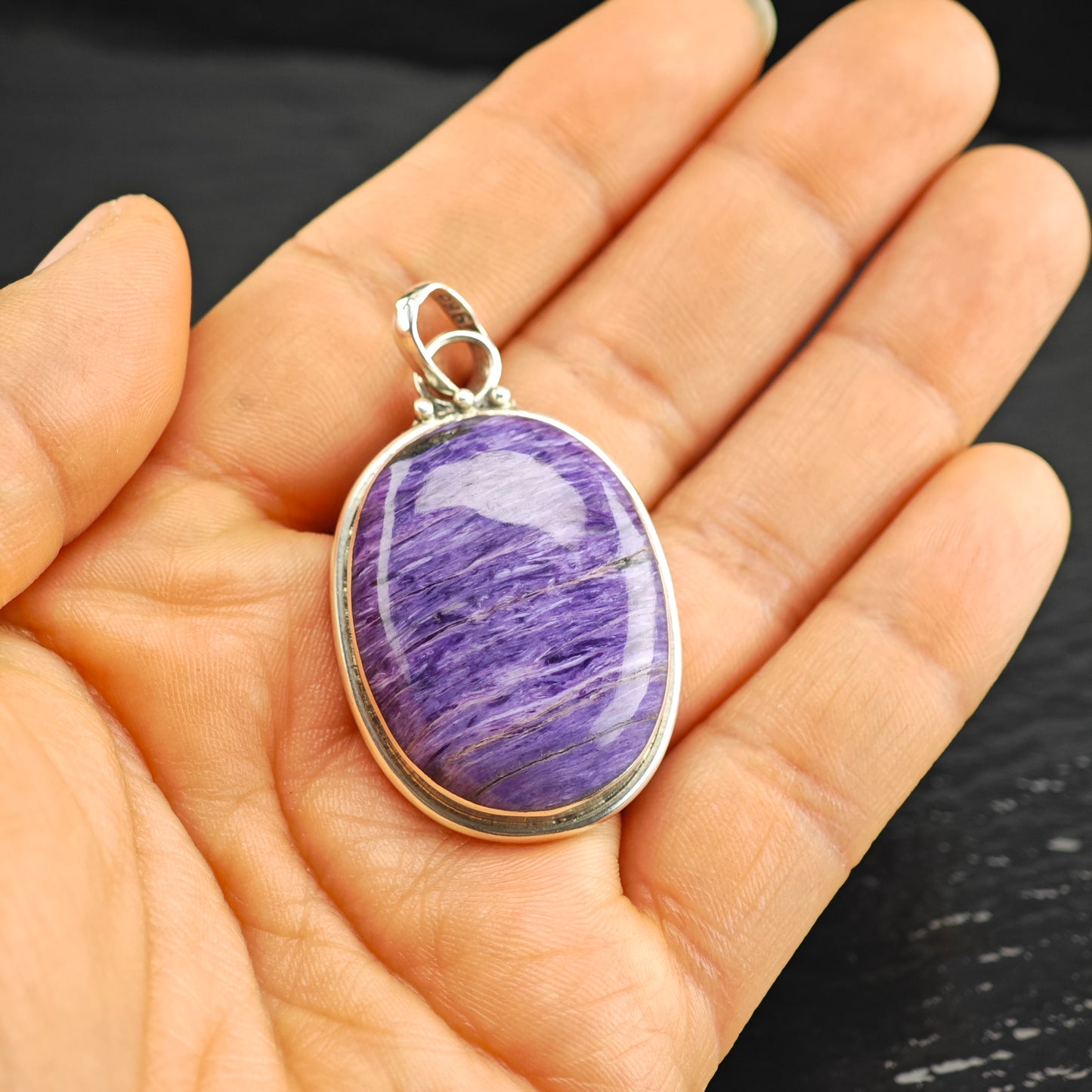 Oval Charoite Pendant Sterling Silver P2920