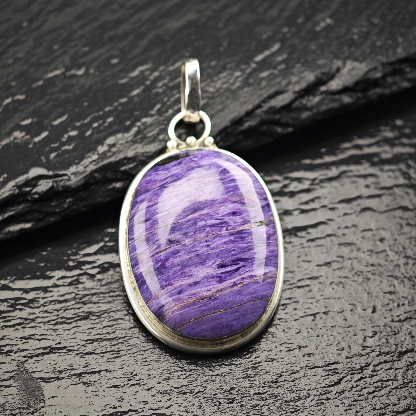 Oval Charoite Pendant Sterling Silver P2920