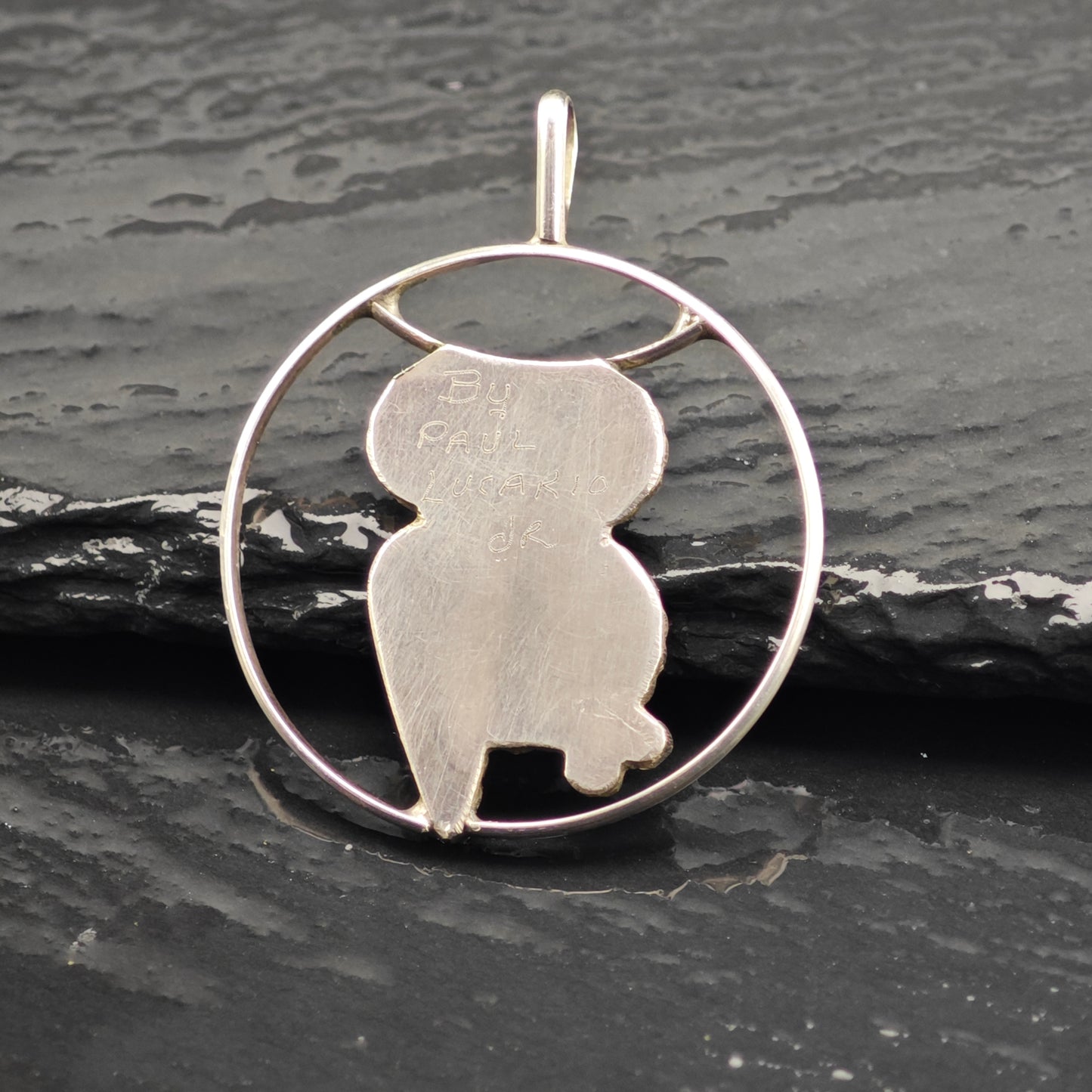Zuni Turquiose Owl Pendant Sterling Silver P2922
