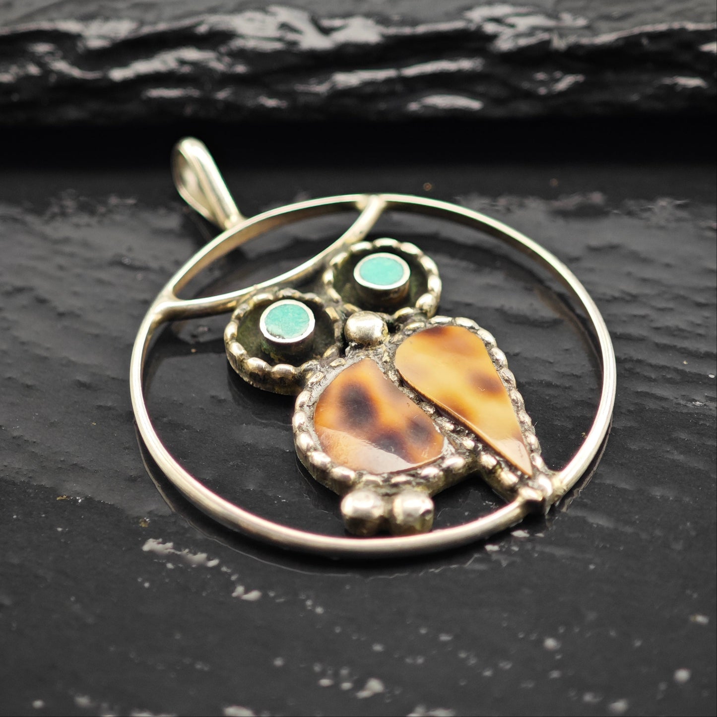 Zuni Turquiose Owl Pendant Sterling Silver P2922