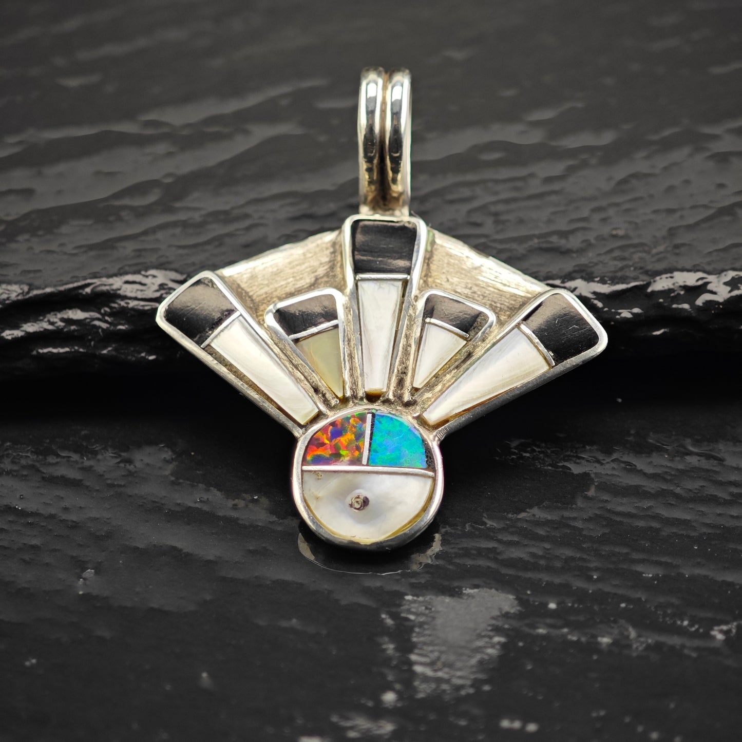 Multi Stone Zuni Pendant Sterling Silver Lab Opal P2923