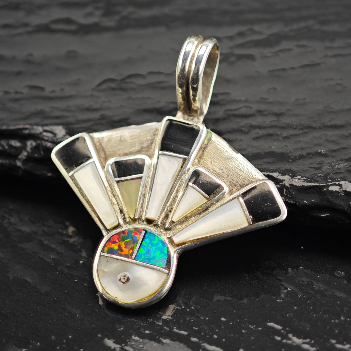 Multi Stone Zuni Pendant Sterling Silver Lab Opal P2923
