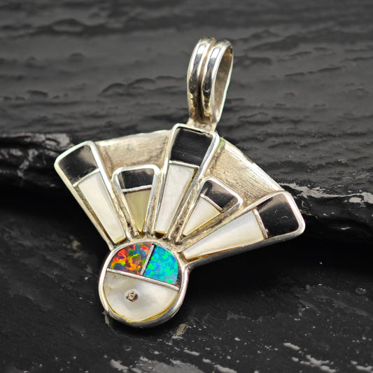 Multi Stone Zuni Pendant Sterling Silver Lab Opal P2923