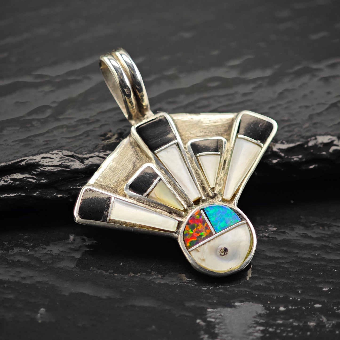 Multi Stone Zuni Pendant Sterling Silver Lab Opal P2923
