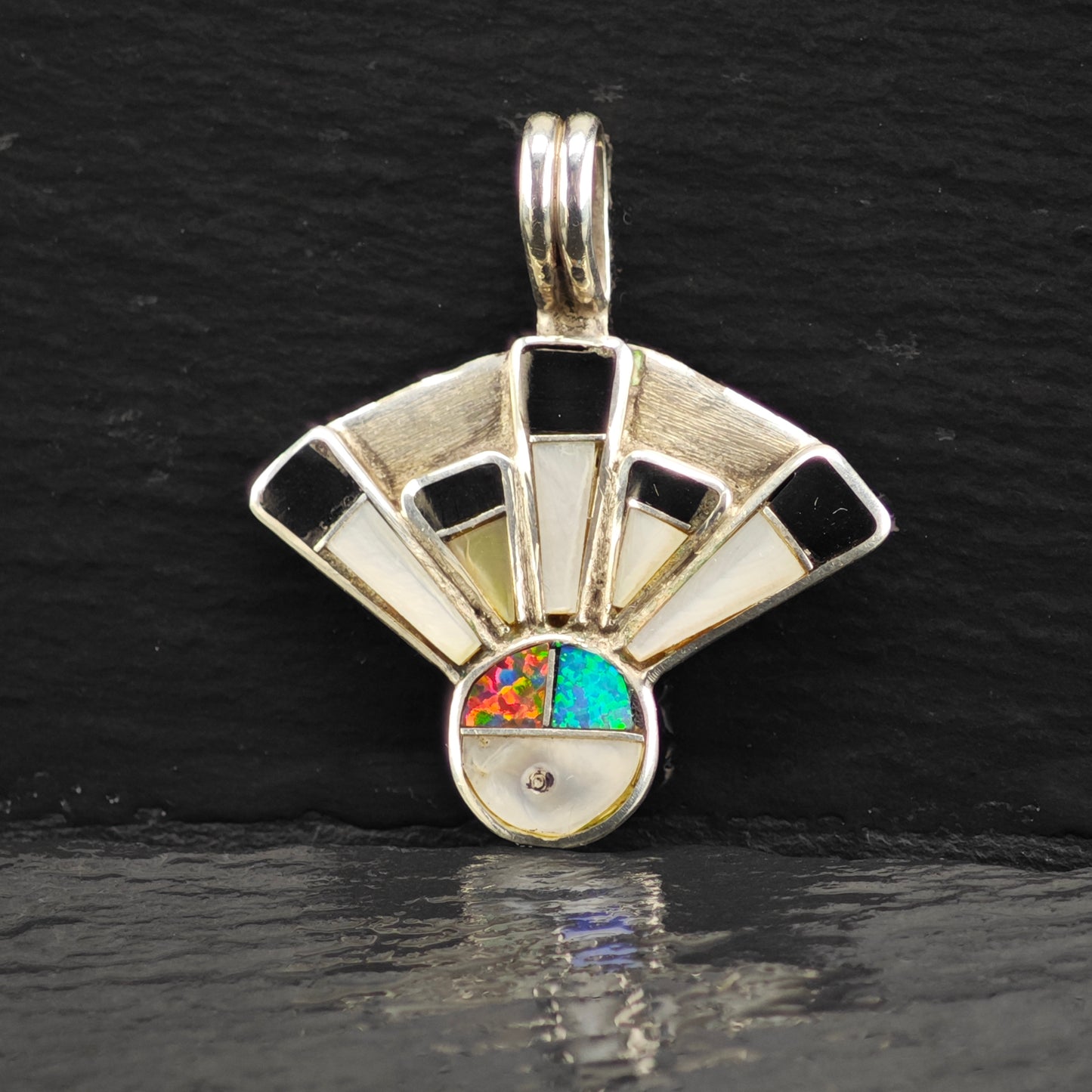Multi Stone Zuni Pendant Sterling Silver Lab Opal P2923