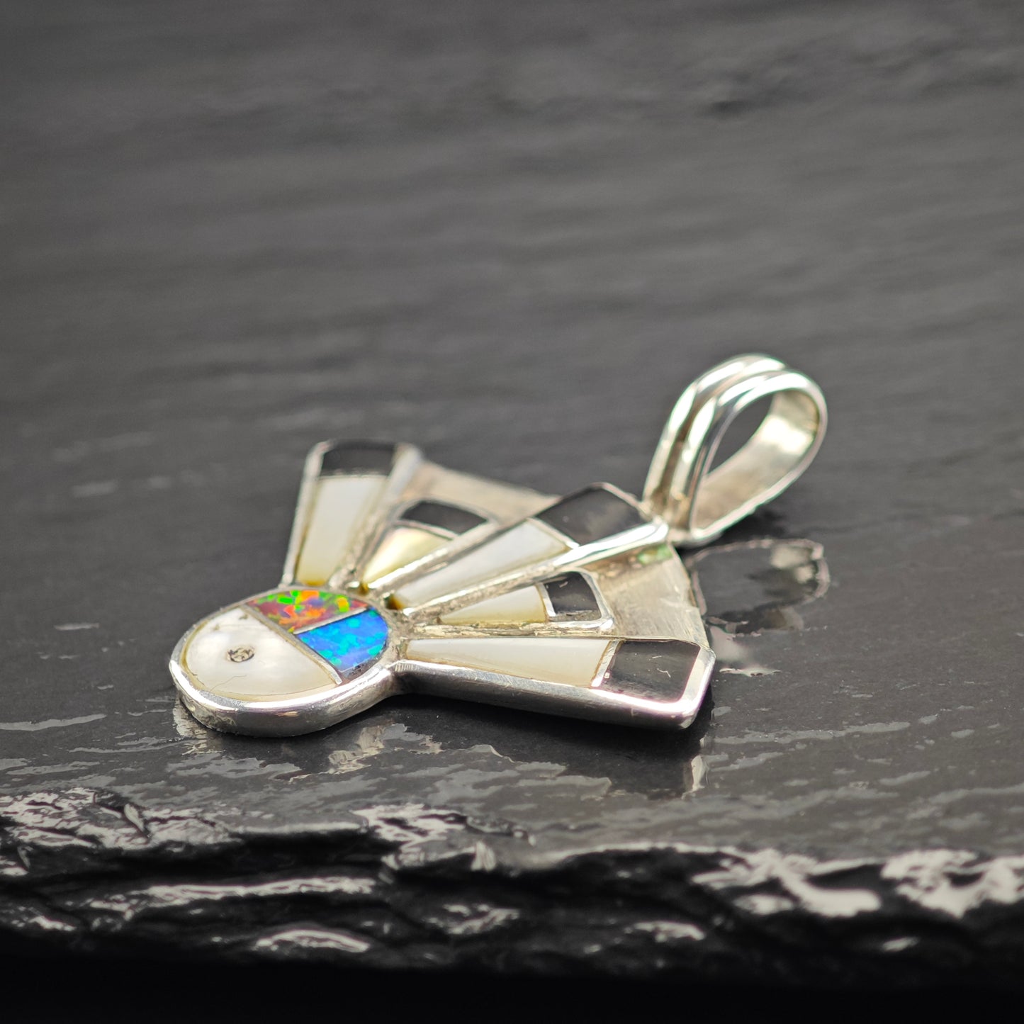 Multi Stone Zuni Pendant Sterling Silver Lab Opal P2923