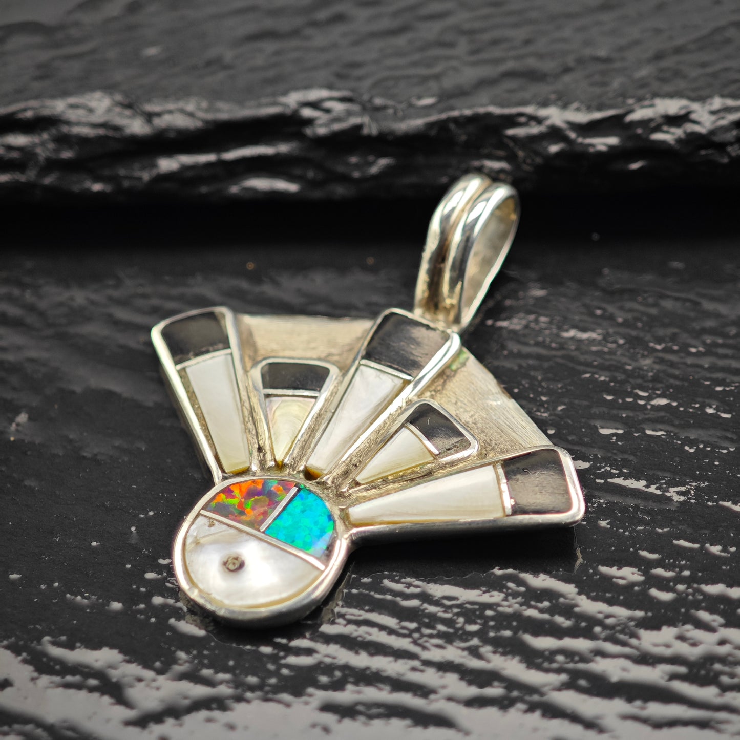 Multi Stone Zuni Pendant Sterling Silver Lab Opal P2923