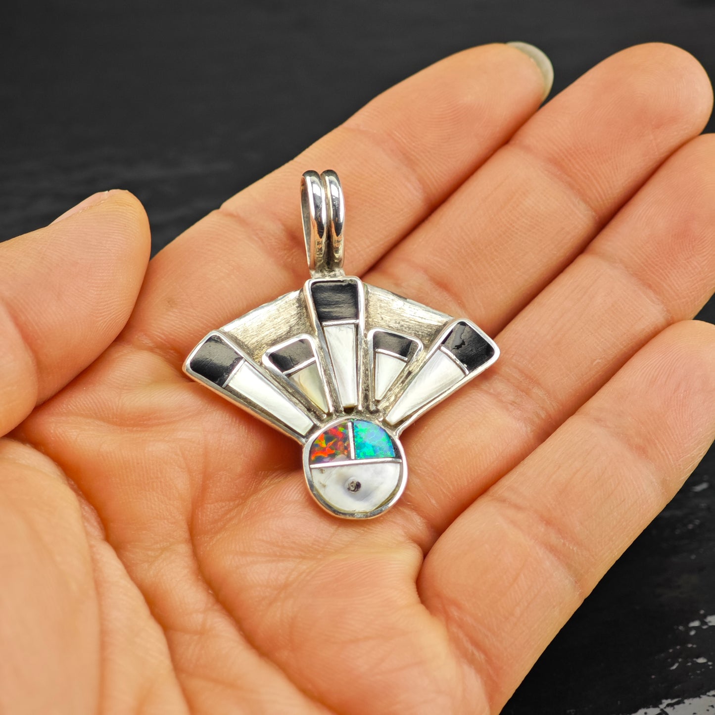 Multi Stone Zuni Pendant Sterling Silver Lab Opal P2923
