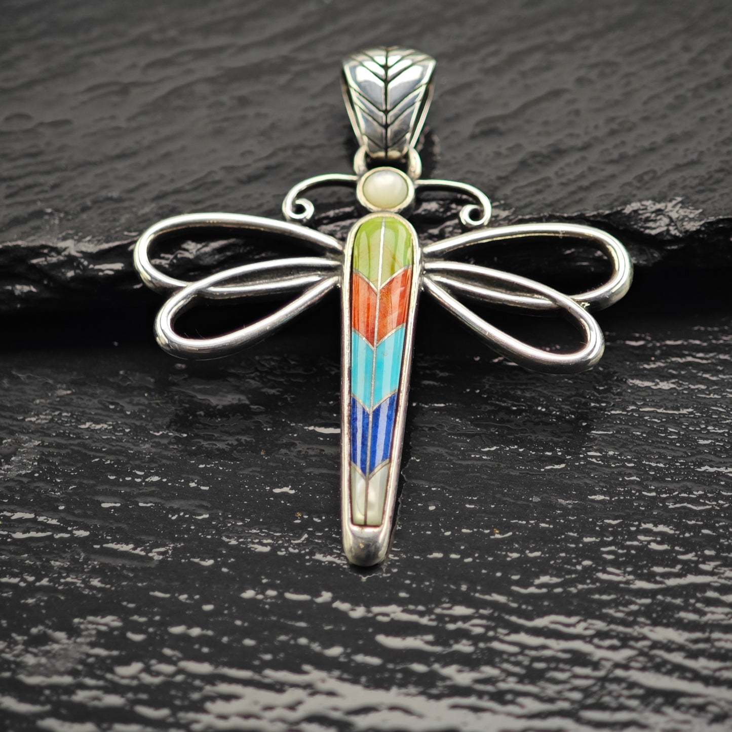 Relios Inlay Dragonfly Pendant Sterling Silver P2924