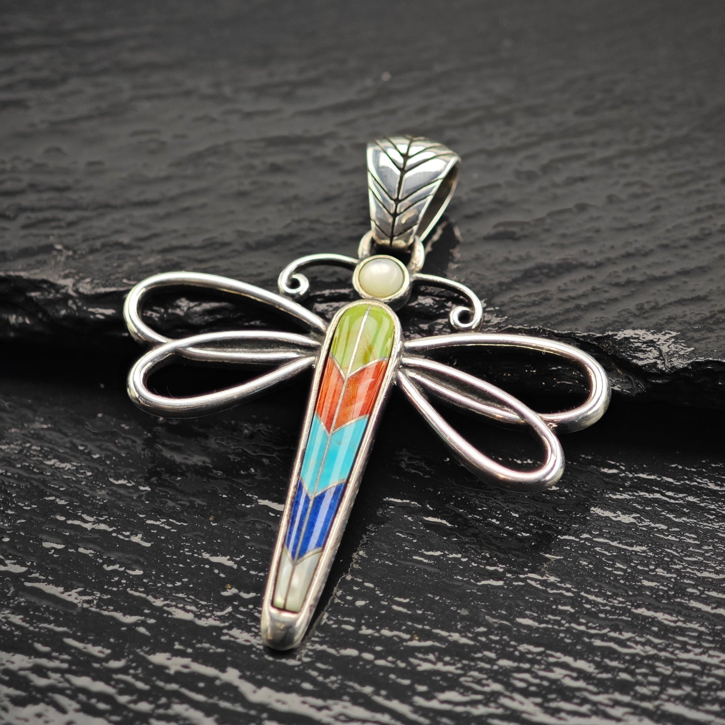 Relios Inlay Dragonfly Pendant Sterling Silver P2924