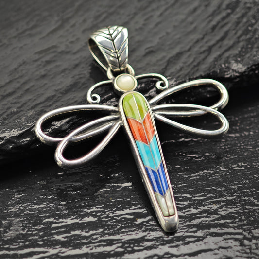 Relios Inlay Dragonfly Pendant Sterling Silver P2924