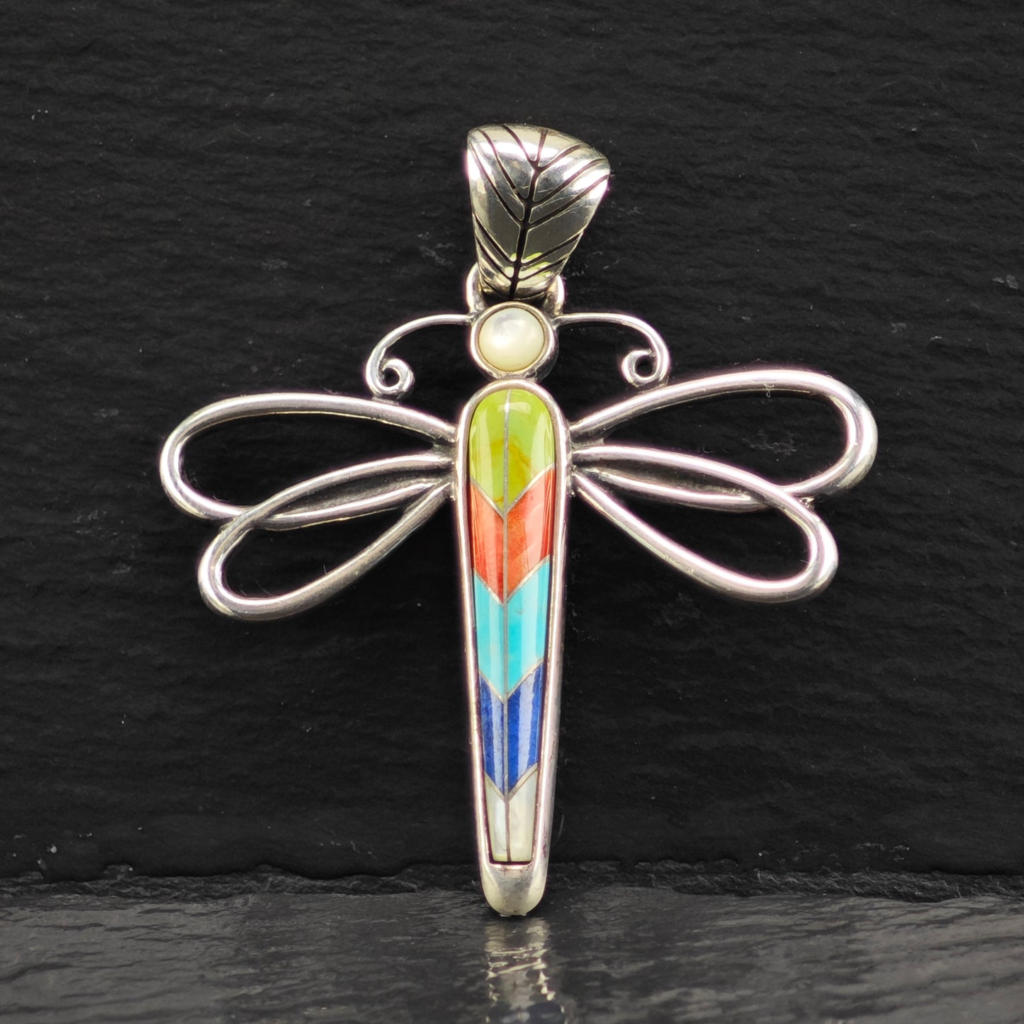 Relios Inlay Dragonfly Pendant Sterling Silver P2924