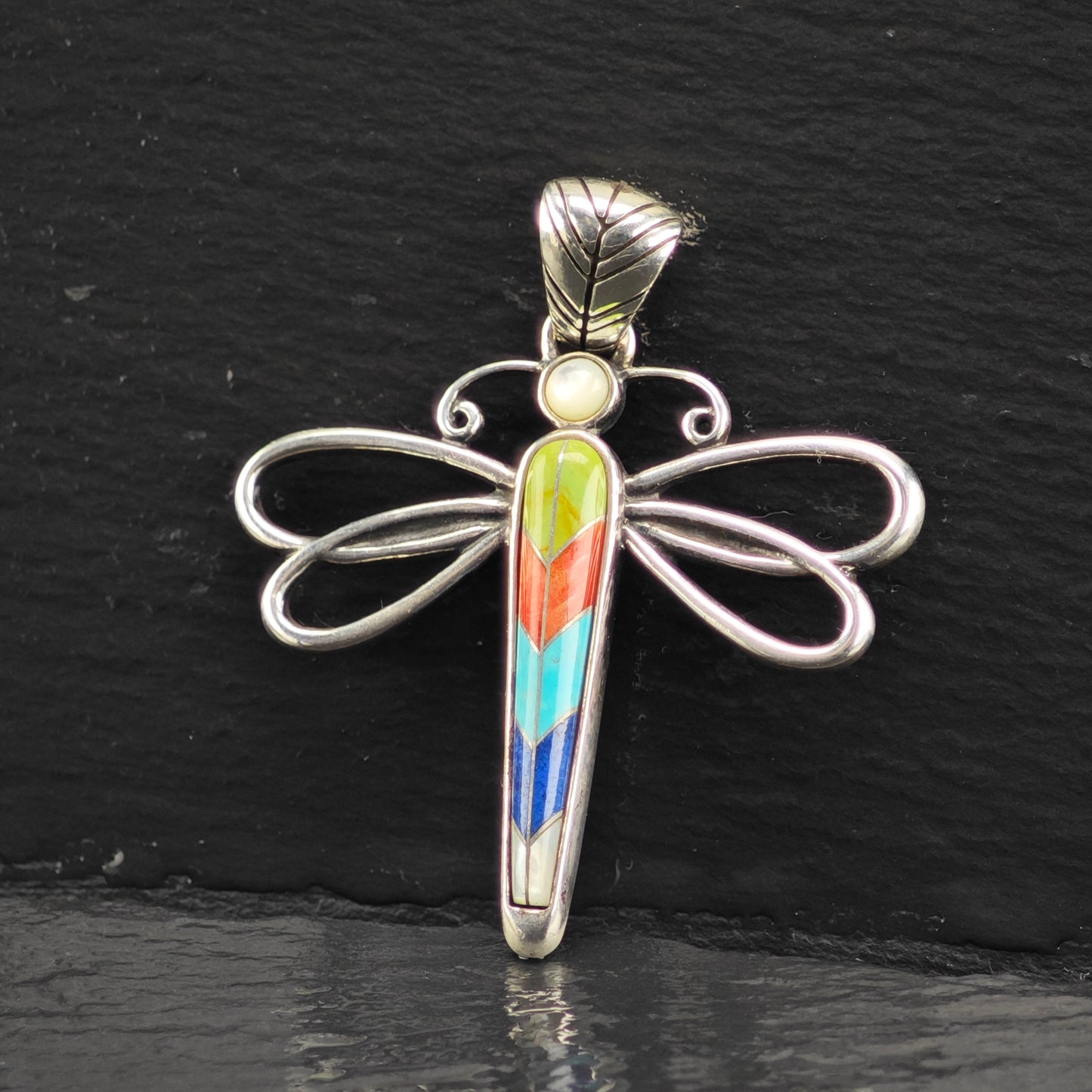 Relios Inlay Dragonfly Pendant Sterling Silver P2924