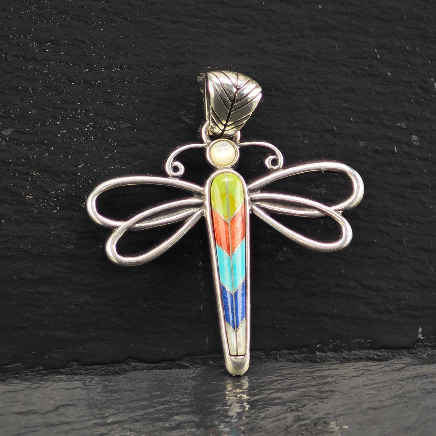 Relios Inlay Dragonfly Pendant Sterling Silver P2924