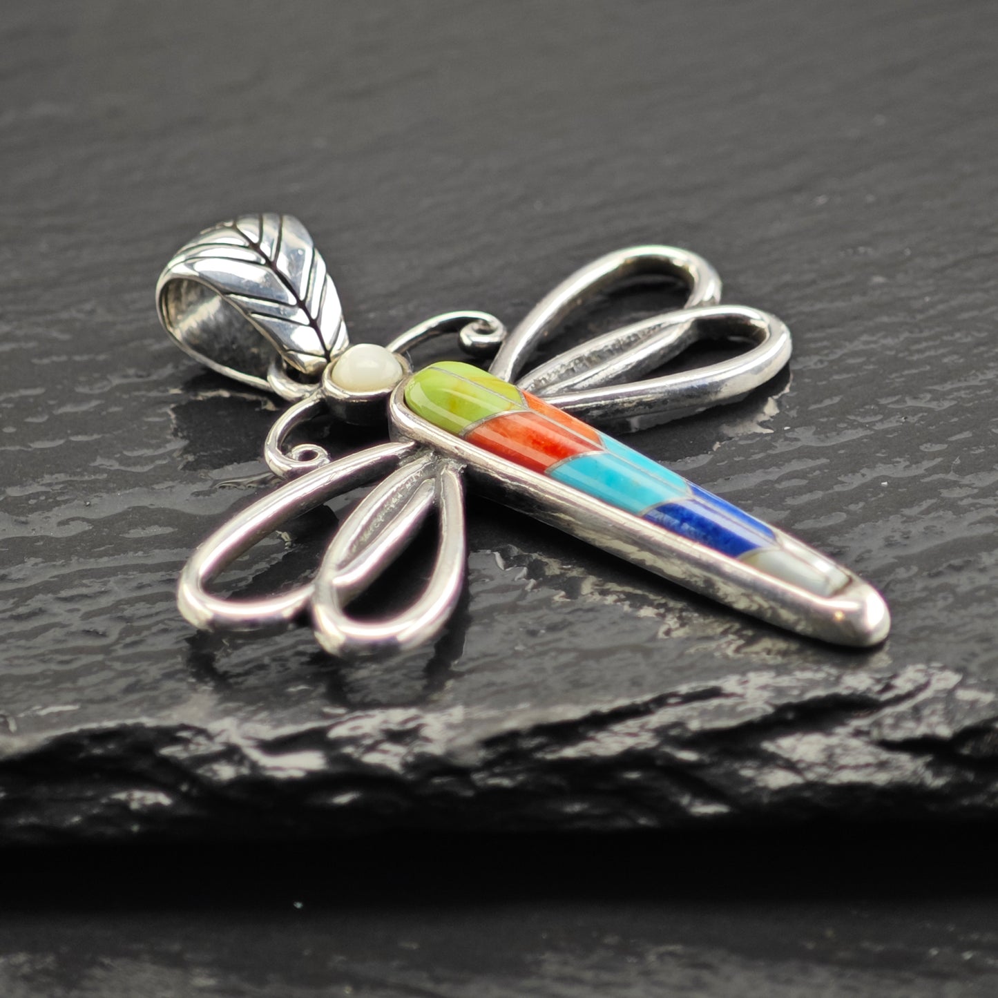 Relios Inlay Dragonfly Pendant Sterling Silver P2924