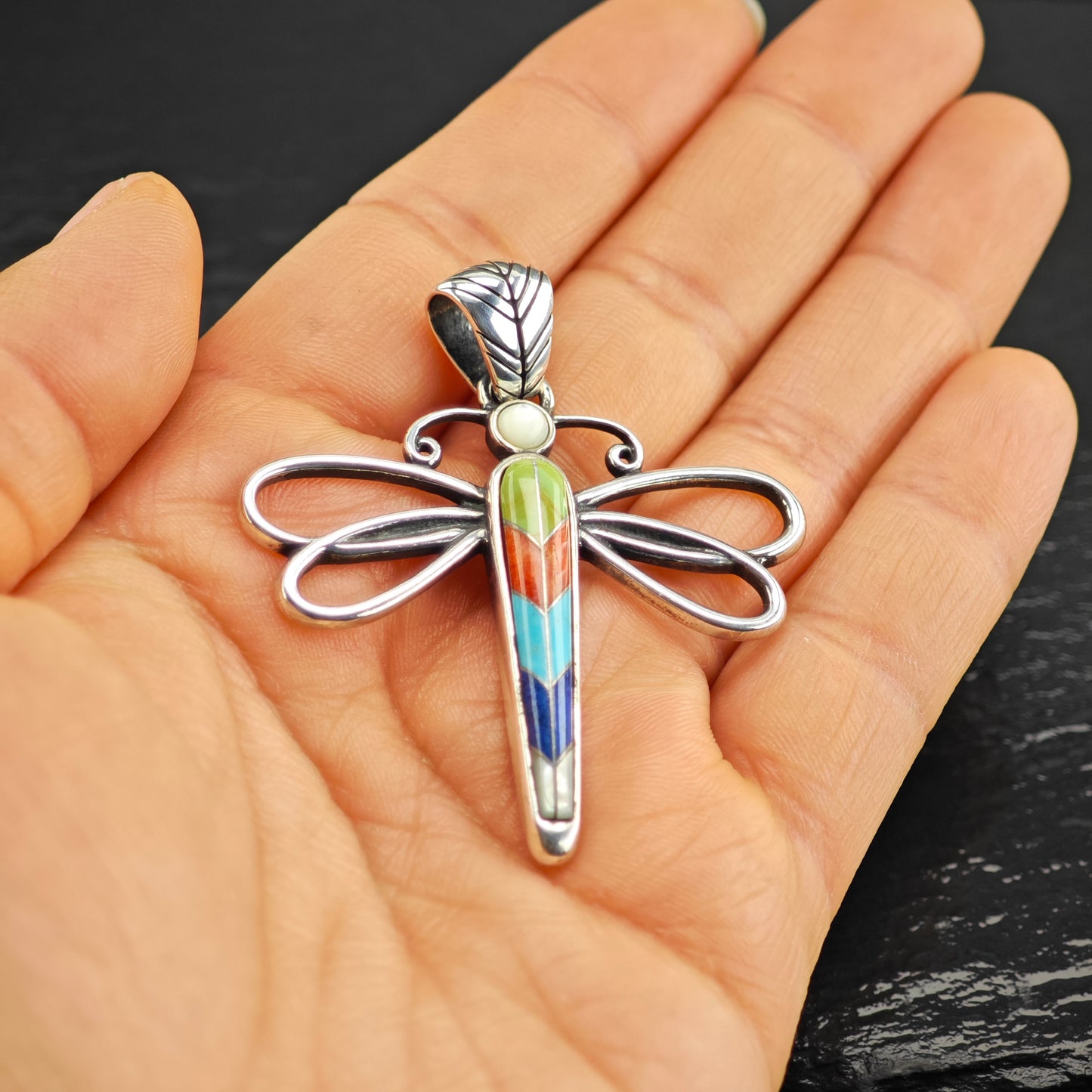 Relios Inlay Dragonfly Pendant Sterling Silver P2924