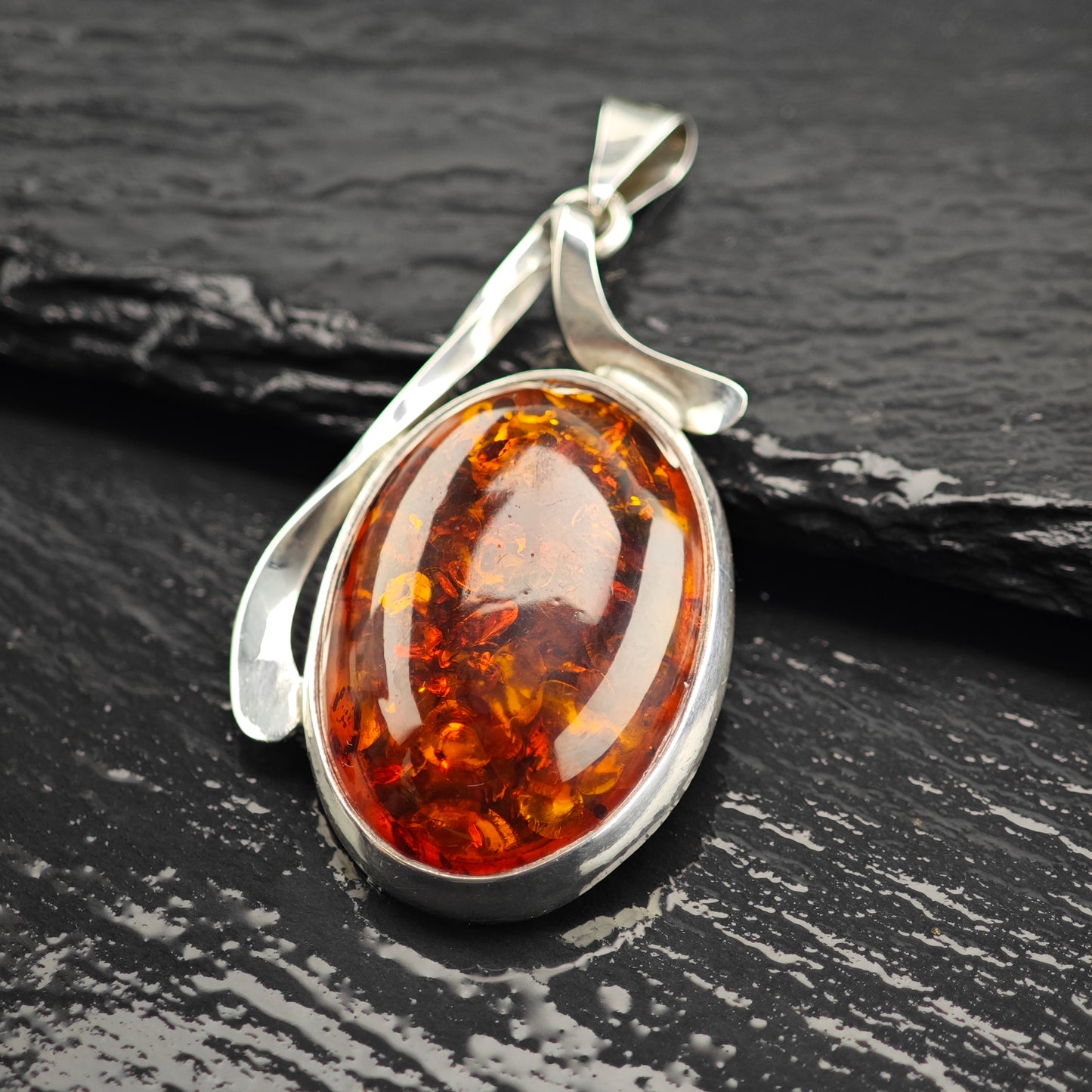 Natural Amber Oval Pendant Sterling Silver P2932