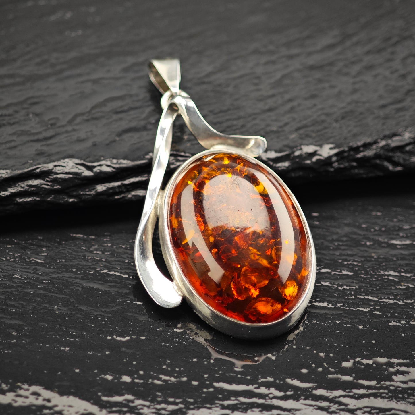 Natural Amber Oval Pendant Sterling Silver P2932