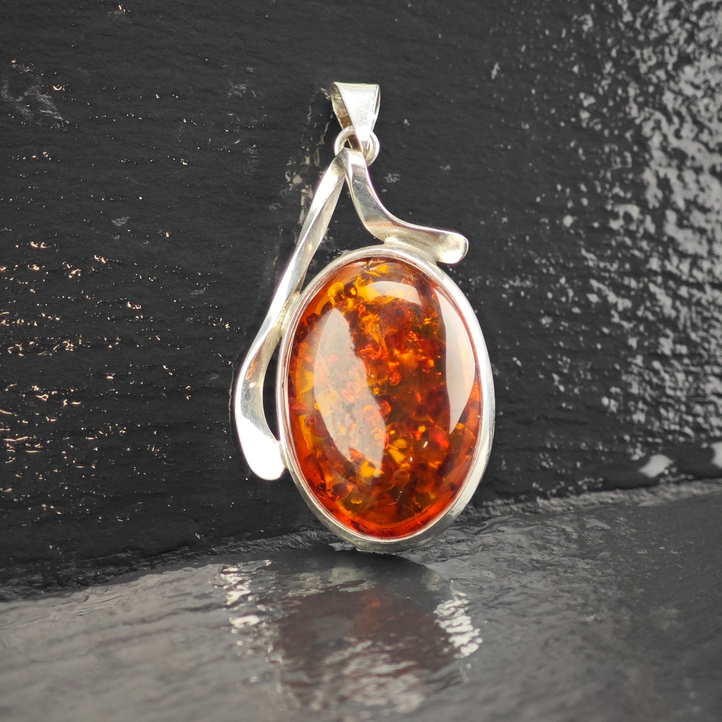 Natural Amber Oval Pendant Sterling Silver P2932