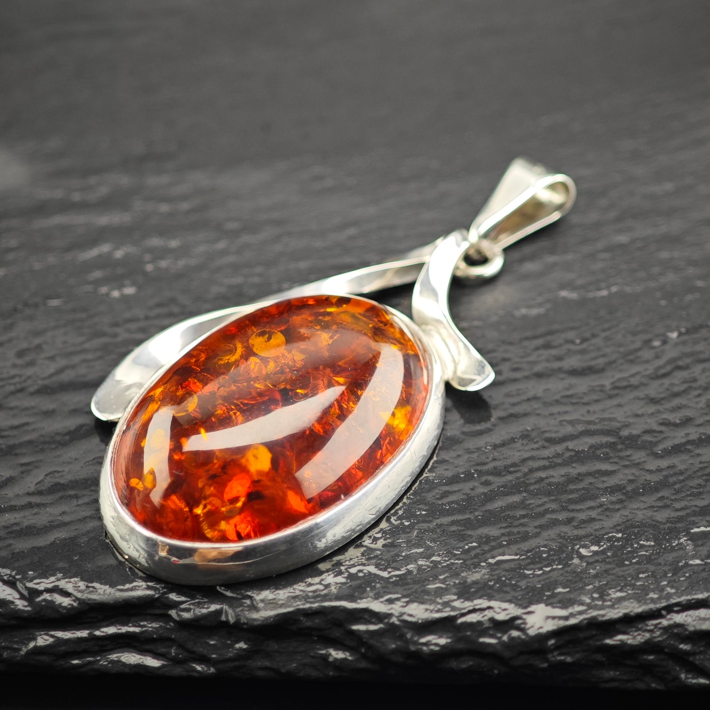 Natural Amber Oval Pendant Sterling Silver P2932