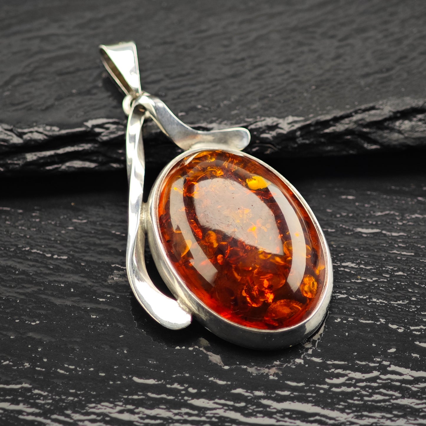 Natural Amber Oval Pendant Sterling Silver P2932