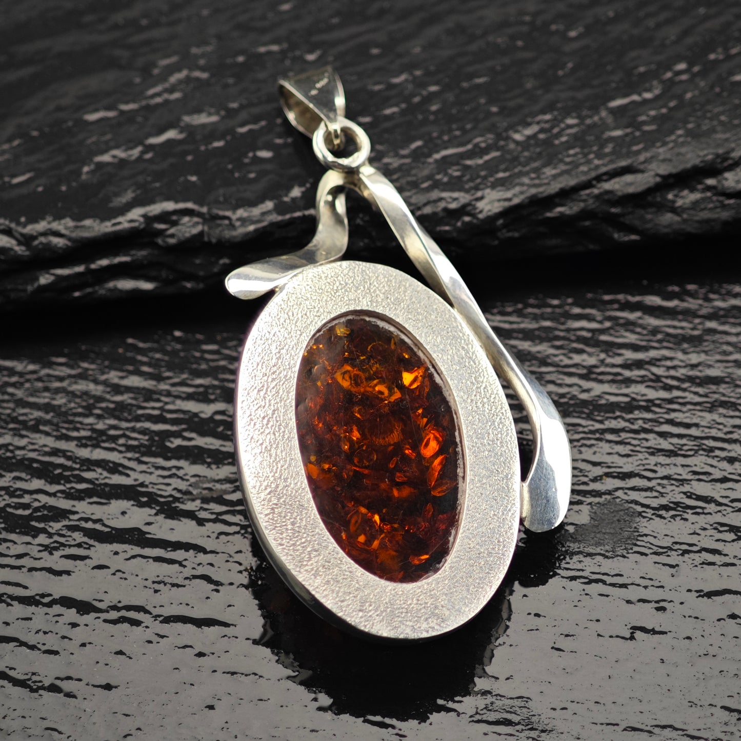 Natural Amber Oval Pendant Sterling Silver P2932