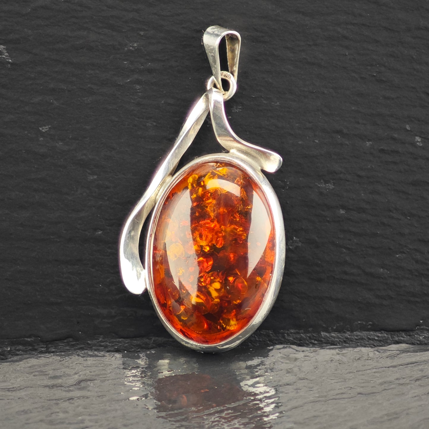 Natural Amber Oval Pendant Sterling Silver P2932