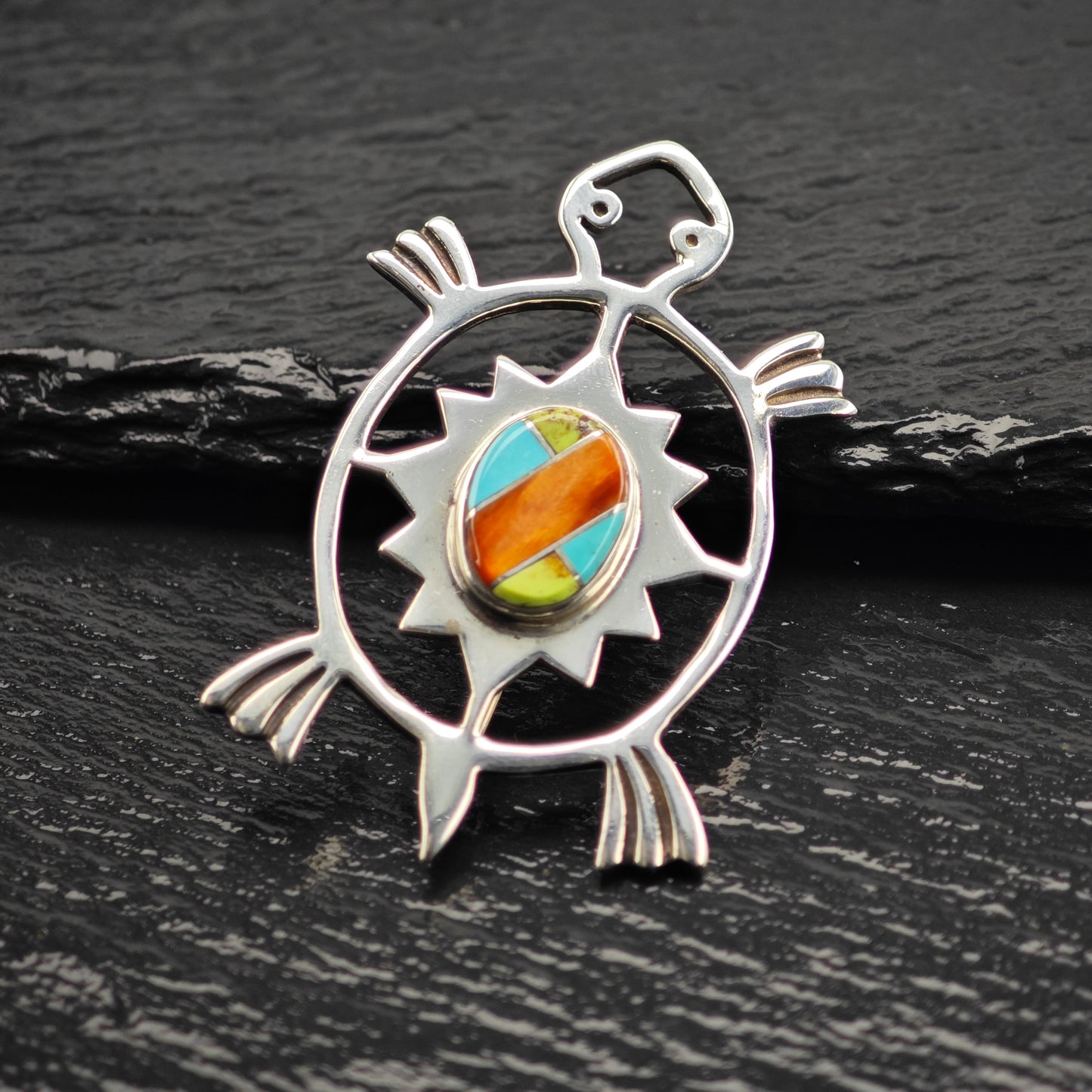 Sw Turtle Inlay Pendant/Brooch Sterling Silver P2937