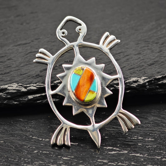 Sw Turtle Inlay Pendant/Brooch Sterling Silver P2937