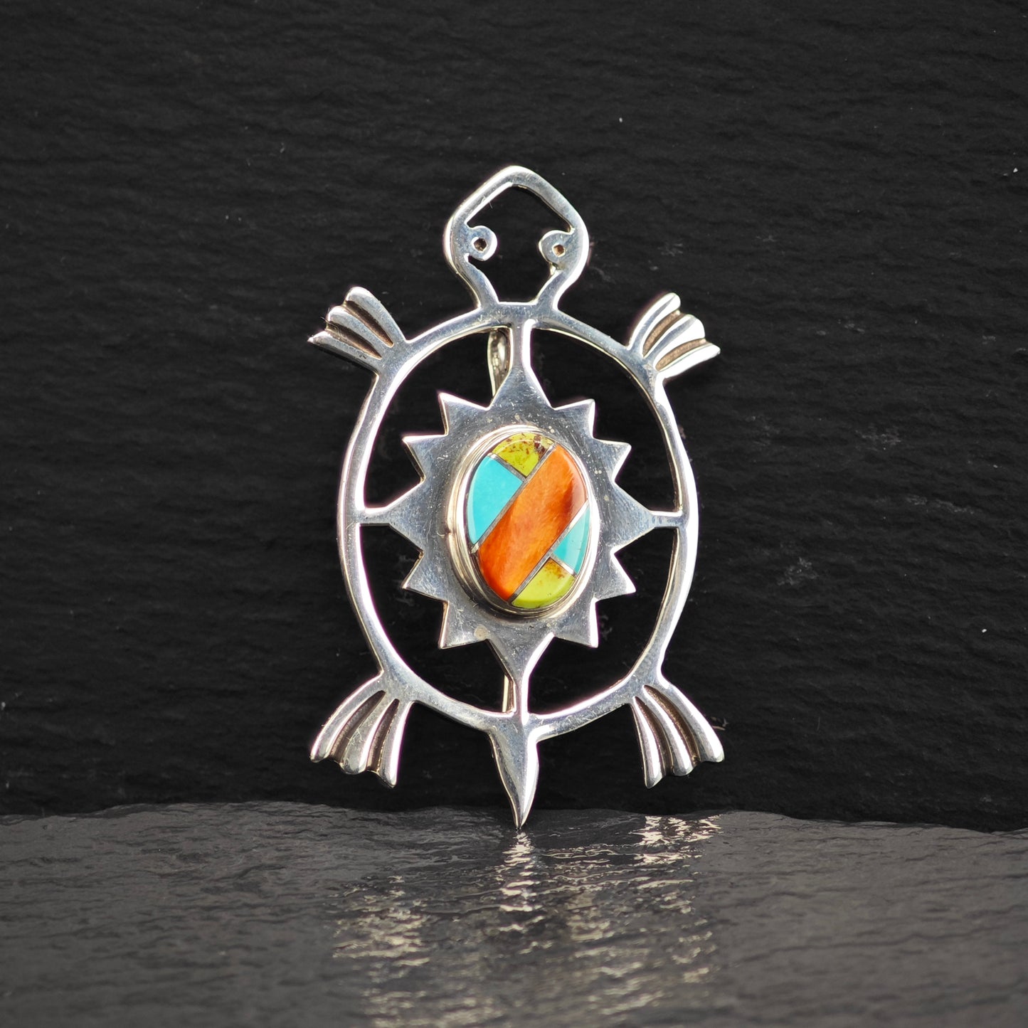 Sw Turtle Inlay Pendant/Brooch Sterling Silver P2937